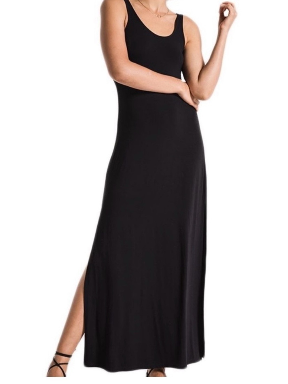Z Supply Black Scoop Neck Maxi Dress with Side Slit